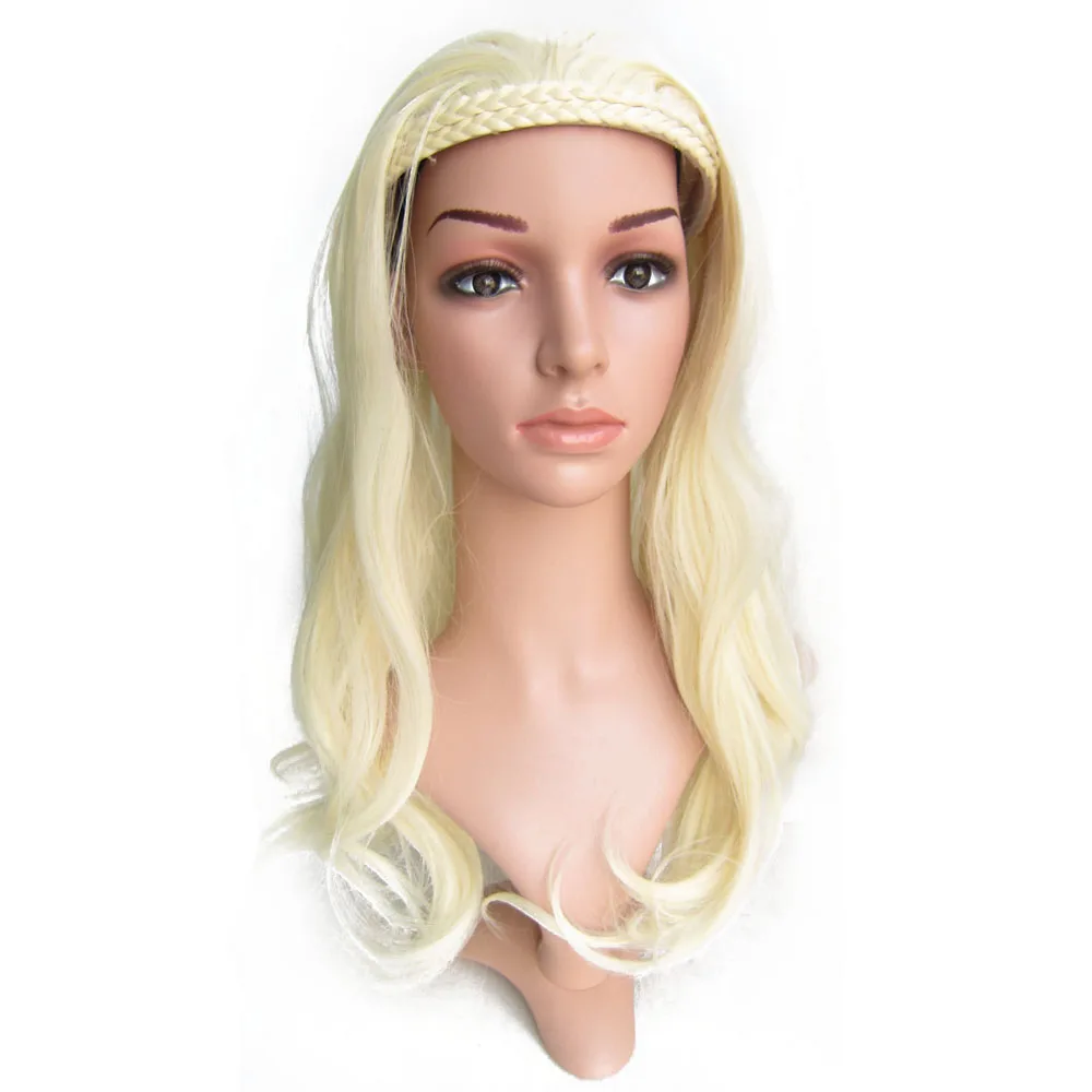 #613 Delice 22" Synthetic Wavy Long Wig With Double Braids Headband Cosplay 3/4 Half Wigs For Women - Цвет: #613