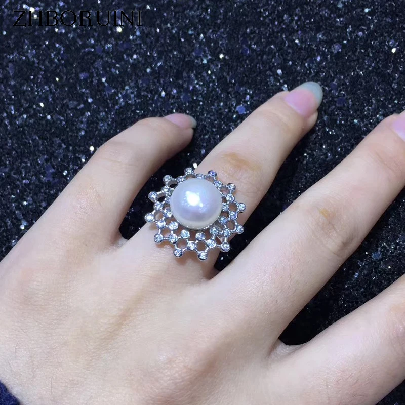 

ZHBORUINI Statement Pearl Ring Jewelry 925 Sterling Silver For Women Natural Freshwater Pearl Zircon Big Round Rings Wholesale