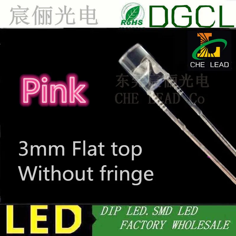 

Free shipping PINK Round 3mm flat top led DIODE without fringe dip led lamp bulb 3.0-3.2V(CE&Rosh)