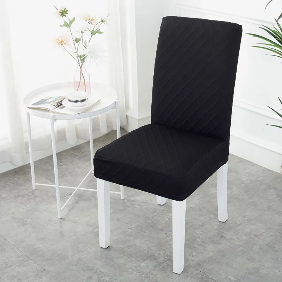Double-layer Fabric Elastic Chair Cover For Kitchen/Wedding Stretch Chair Covers Spandex Dining Room Chair Cover With Back - Цвет: black