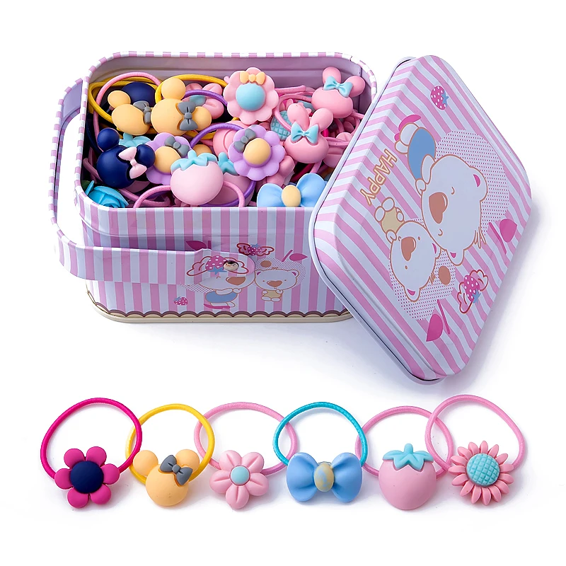 

New Fashion 40Pcs/lot Headband Flower Bow Hair Accessories Cute Cartoon Children Elastic Bands Baby Girl Gift Hairband Tin Box