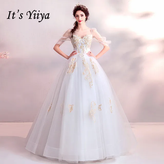 Buy It's YiiYa Wedding Dress O neck Puff