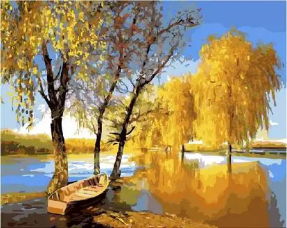 Autumn trees by lake landscape coloring by numbers digital oil painting on canvas wall decoration for living room 60x75cm