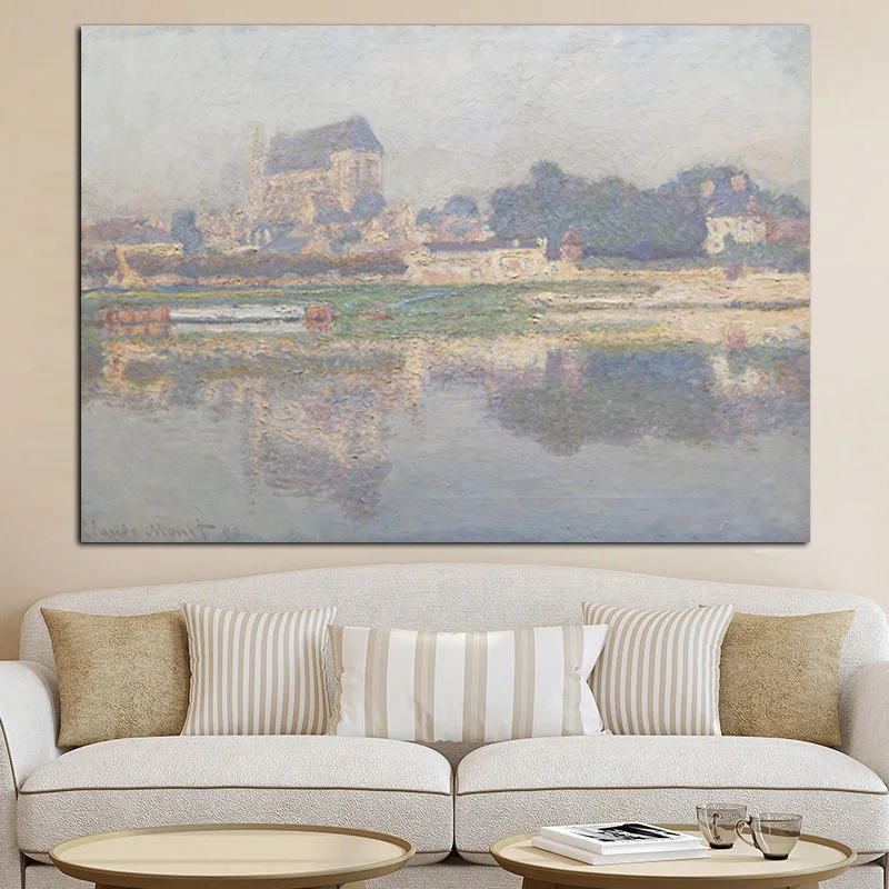 HD Print Claude Monet Impressionist Pastoral Village River Landscape Oil Painting on Canvas Poster Wall Picture for Living Room