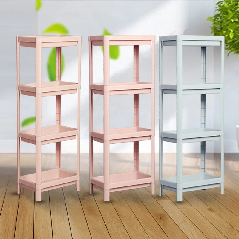 

Household Assembly Kitchen Storage Floor Type Storage Shelves for Kitchen 3/4 Layers Plastic Shelf Bathroom Organizer