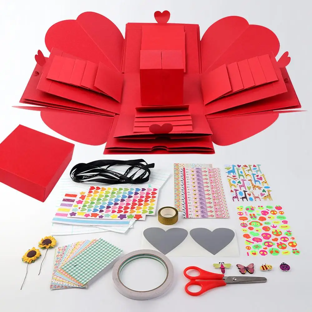 OurWarm DIY сюрприз любовь взрыв коробка фотоальбом на День святого Валентина красная Свадебная подарочная коробка крафт-бумага сюрприз коробка - Цвет: Box and Accessories