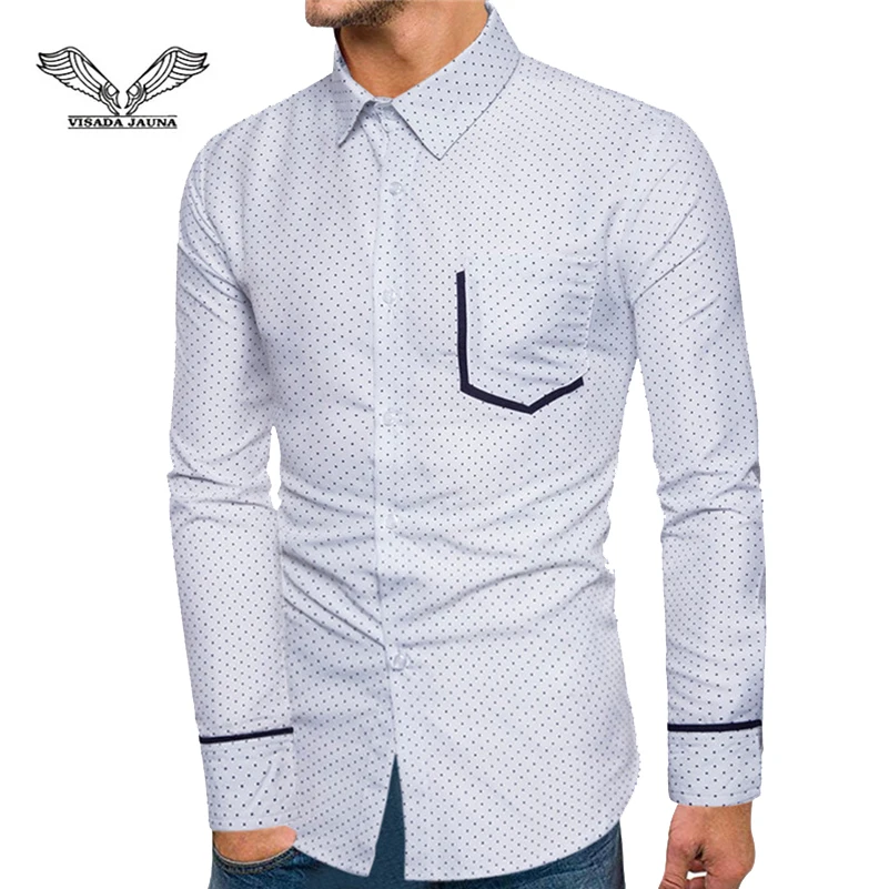 

VISADA JAUNA 2019 New Wild Men's Spot Print Contrast Color Paste Pocket Long-Sleeved Shirt Size S-2XL TLH109