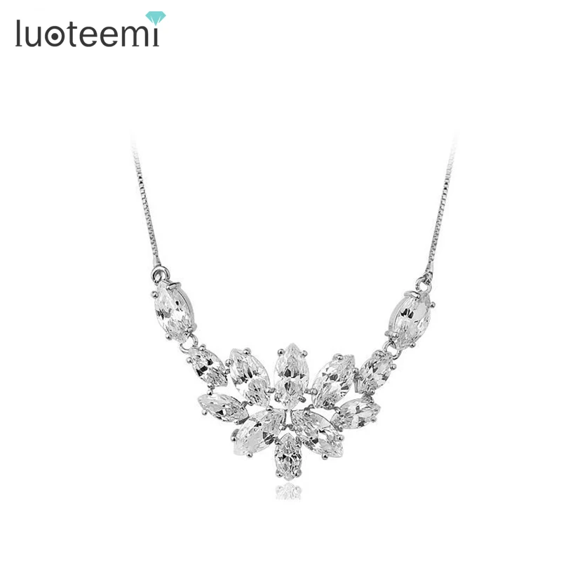 LUOTEEMI Free Shipping Blossoming of Love Marquise cut CZ font b Necklace b font for Women