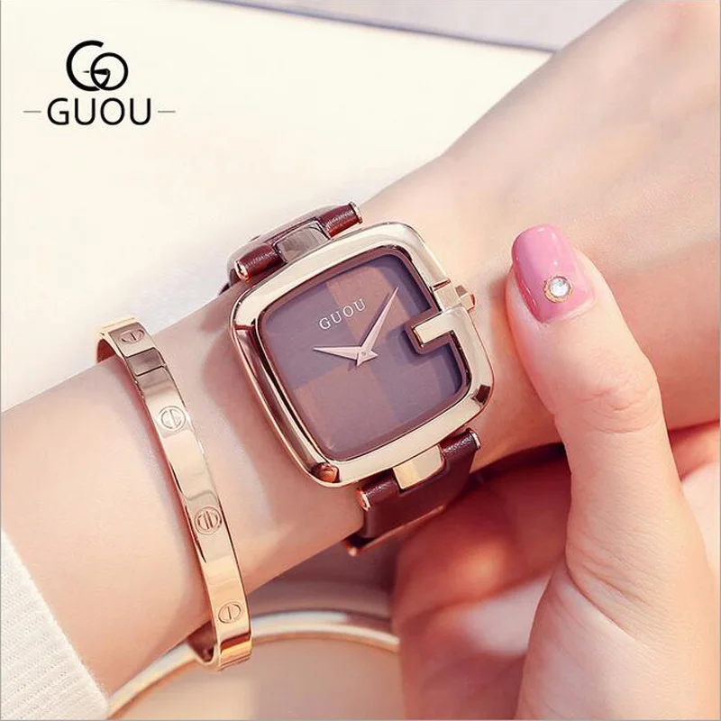 

GUOU Women Watches New Personality Square Women's Wrist Watch Fashion Lady Watch Genuine Leather Quartz Watch relogio feminino