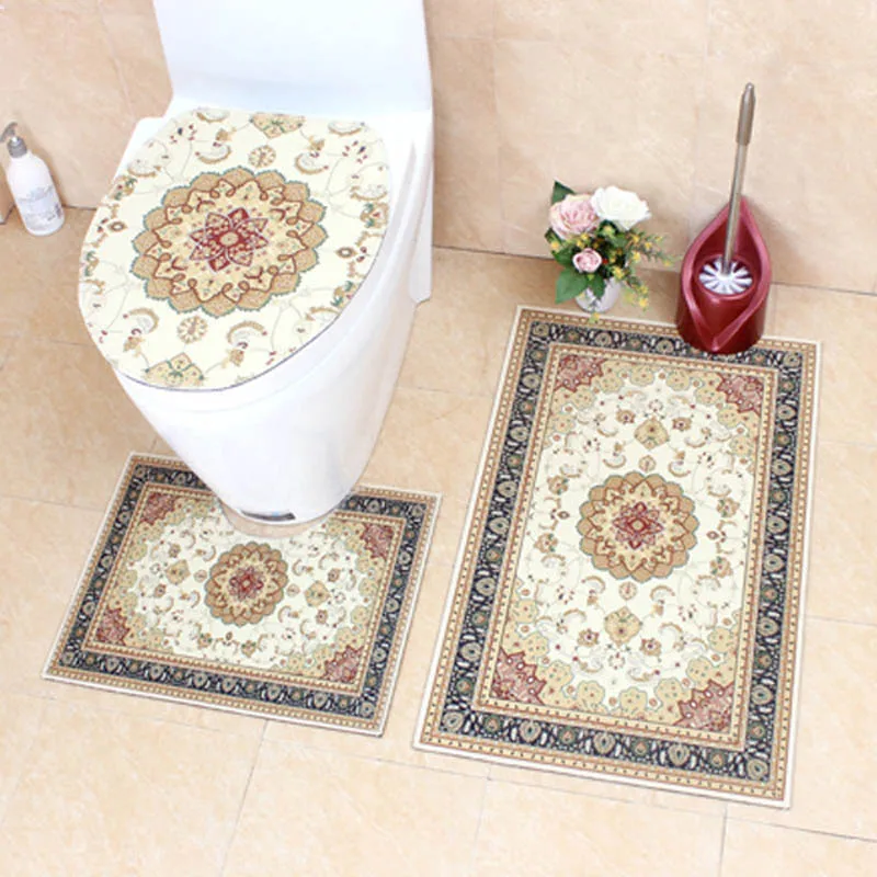 

3Pcs/Set High Quality Crystal Velvet Bathroom Toilet Cover U Shape Floor Mast European Bath Carpet Doormat Kitchen Rugs