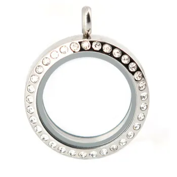 

25mm round magnet crystal 316 stainless steel Memory living glass locket pendant ,glass locket floating charms for Women