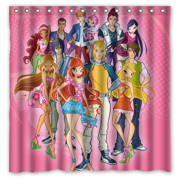 

New Custom Design!Anime Winx Club Pretty Cartoon Girls Printed Waterproof Polyester Shower Curtain/Bath Curtain(Size:180X180CM)