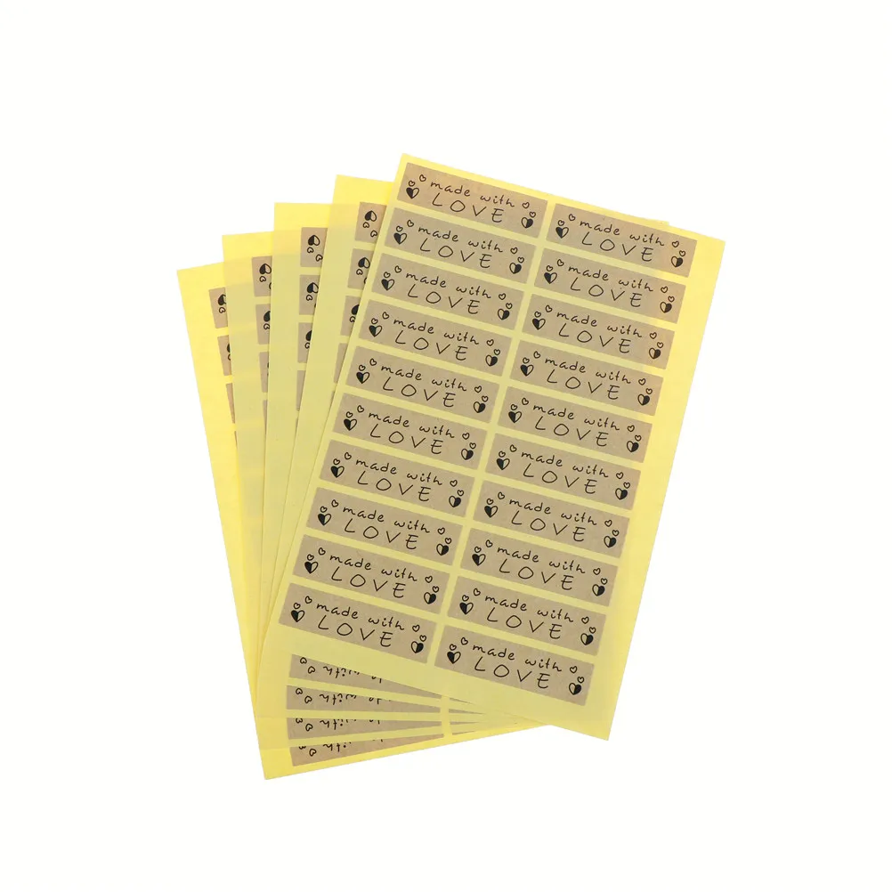 

100pcs/5 sheets Made With Love Hand Made DIY Labels Packaging Point Sticker Kraft Sealing Stickers Paper Crafts