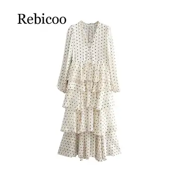

Vintage Sweet Polka Dot Print Ruffles Long Dress Women 2019 Fashion V Neck Long Sleeve Ladies Dresses Casual Vestidos Mujer