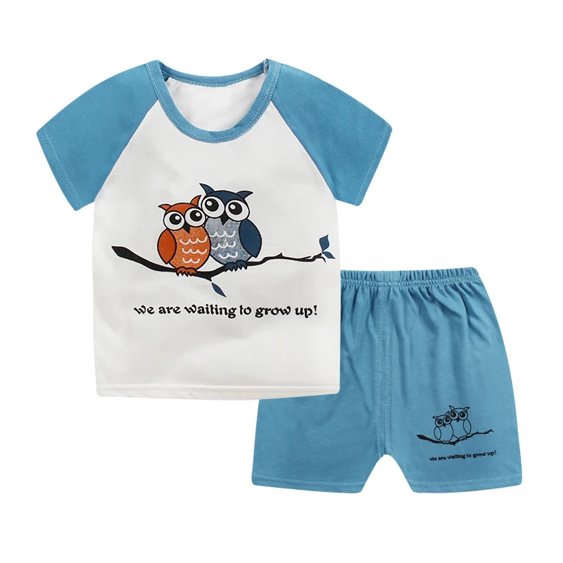 Комплект для малышей, футболка+ короткие штаны, комплект из 2 предметов, летняя одежда, Одежда для новорожденных мальчиков и девочек, хлопковый Детский костюм с героями мультфильмов(футболка+ штаны), 0-24 мес