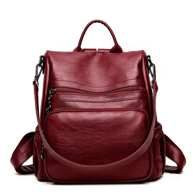 Saiten, новинка, женский рюкзак из искусственной кожи, школьный рюкзак на молнии для девочек-подростков, Большой Вместительный Многофункциональный рюкзак Mochil - Цвет: Burgundy