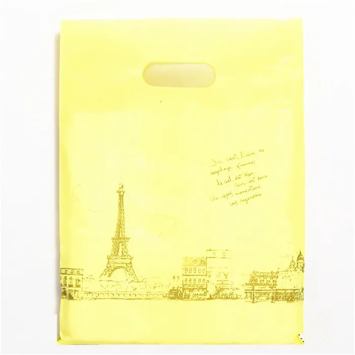 10 шт. 15x20 20x26 25x35 30x40 пластиковые пакеты для магазинов одежды свадебные подарочные пакеты с ручками упаковка для ювелирных изделий декор для дня рождения - Цвет: F20 Yellow Tower