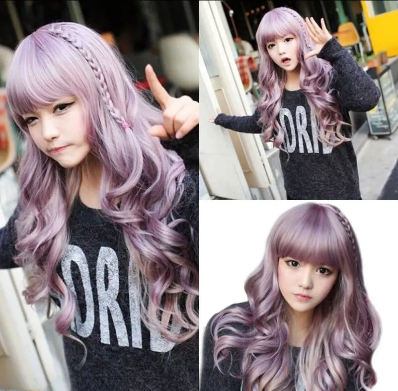 

New Fashion Long Purple Wavy Curly Women's Lady Cosplay Lolita Hair Wigs