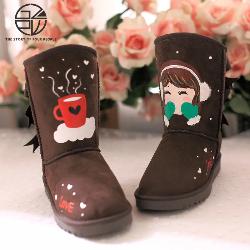 Gzpw Косплэй 2018 аниме рисованной Зимняя мода девушка утолщение зимние ботинки