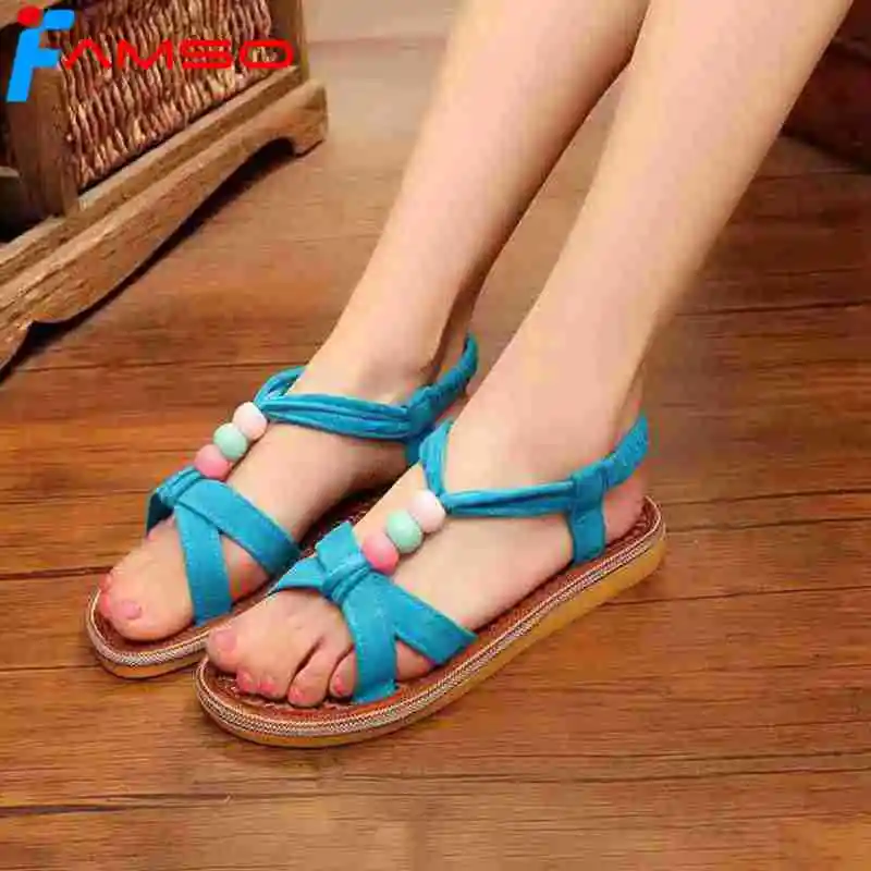 

FAMSO 2018 Free Shipping Fashion Women Sandals black blue orange beading palm Beach shoes Female Flip Flops Fashion Slides