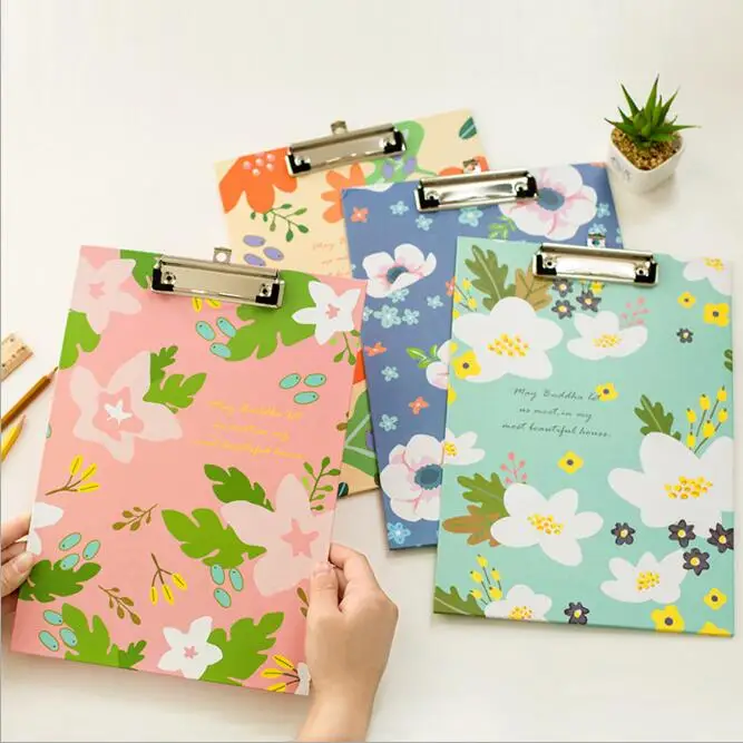 

1 Piece Pretty Flower A4 File Paper Folder File Document Clip Backboard Metal Report Cover School Office Stationery