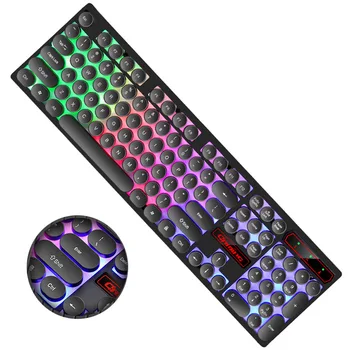 

Wired Backlit Keyboard Retro Round Key Cap Universal Gaming Desktop Notebook Wired USB Illuminated Punk Steam Retro Keyboard