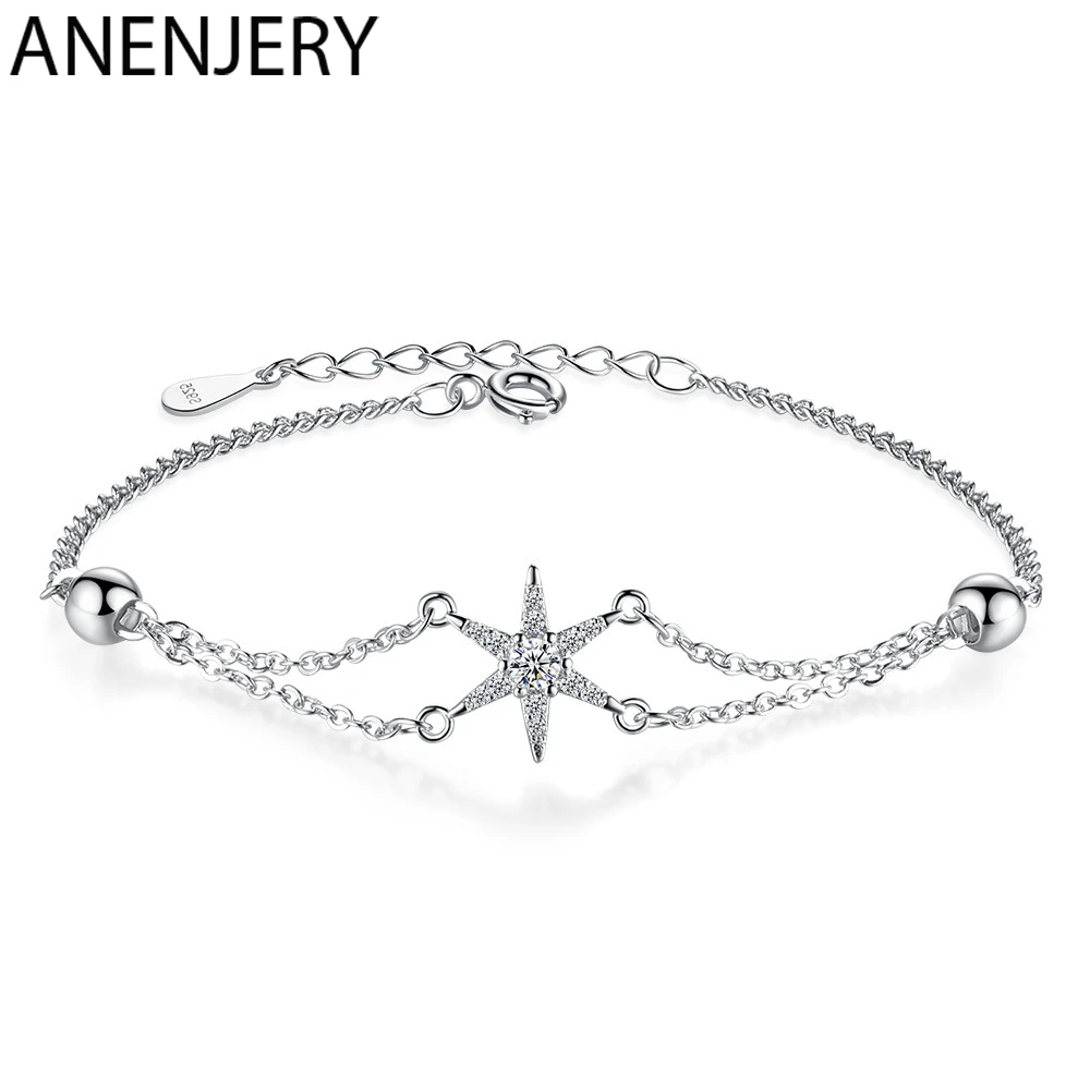 ANENJERY coreano 925 de plata esterlina pulseras con estrellas para las mujeres Micro Zircon pulsera de cadena de regalo Simple nuevo de S B260|Pulseras y brazaletes| - AliExpress