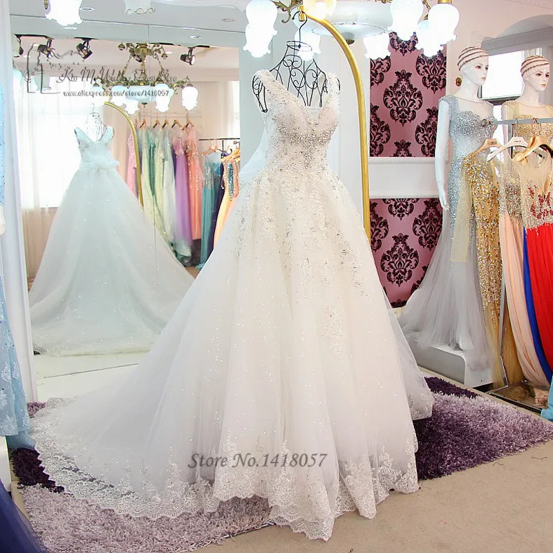 Vestido De Noiva princesa Luxo Abito да sposa Стразы Свадебные платья Кружево бисером Свадебные платья суд поезд невесты платье