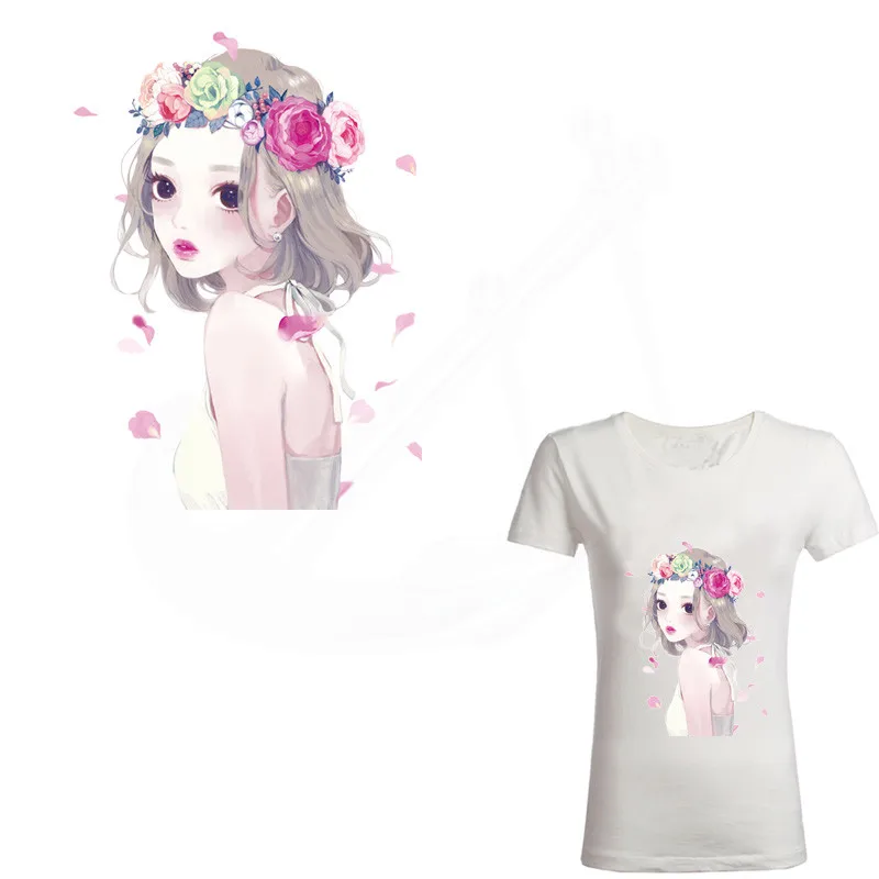 

2017 NEW 26*19 cm patch for clothing Lovely garland beauty girl DIY T-shirt Dresses Sweater thermal transfer Printed