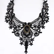 Винтажный готический дворец, ложный воротник, черные бусы, драгоценные камни, полые цветы, кружева, нагрудник, ожерелье и подвески, короткое колье, ожерелье для женщин