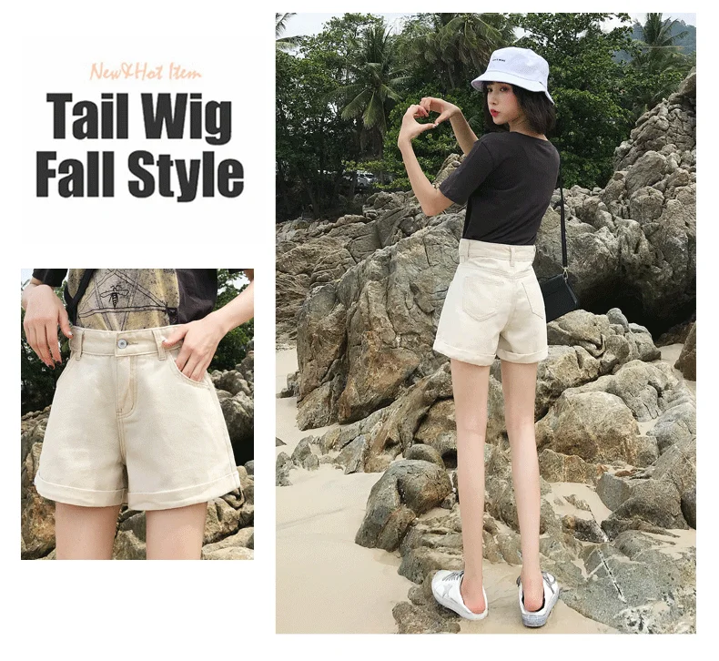 Женская одежда джинсовые шорты женская летняя новая Корейская версия была тонкая высокая талия Слово Широкие брюки свободные Горячие Брюки Tide одежда