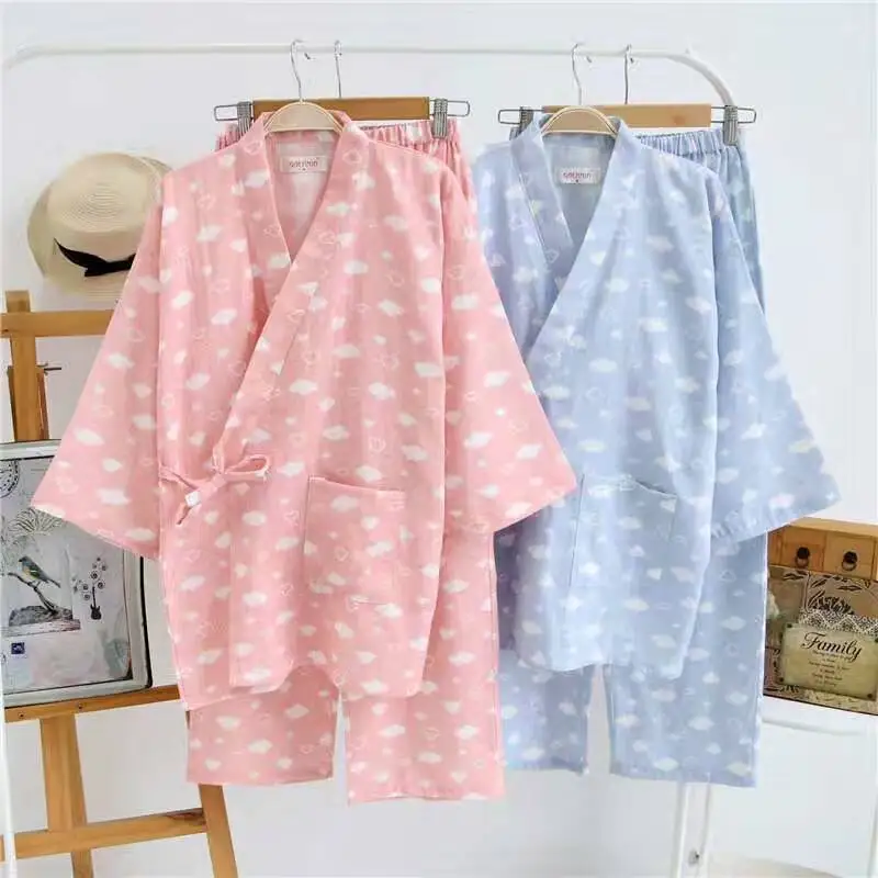 Традиционные японские пижамы наборы для ухода за кожей простой кимоно Хлопок Юката девушка милый сексуальная ночная рубашка Домашняя одежда для сна одежда для отдыха Одежда для пар, спа, домашняя одежда