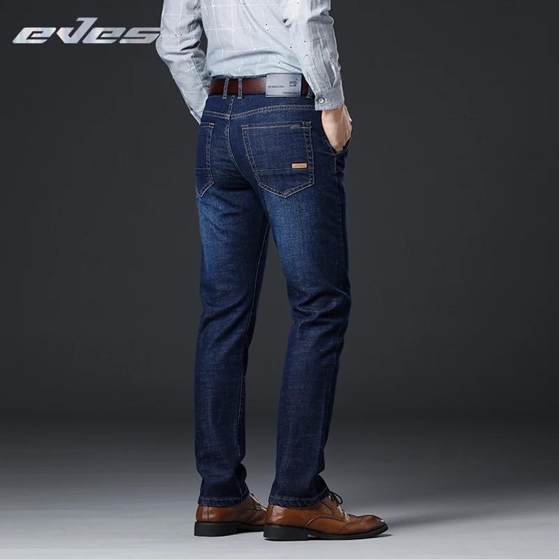 EVES 2018 Men Jeans Blue Business Casual Straight Elastic Fit Pants Stretch Denim Trousers Classic skinny jeans men