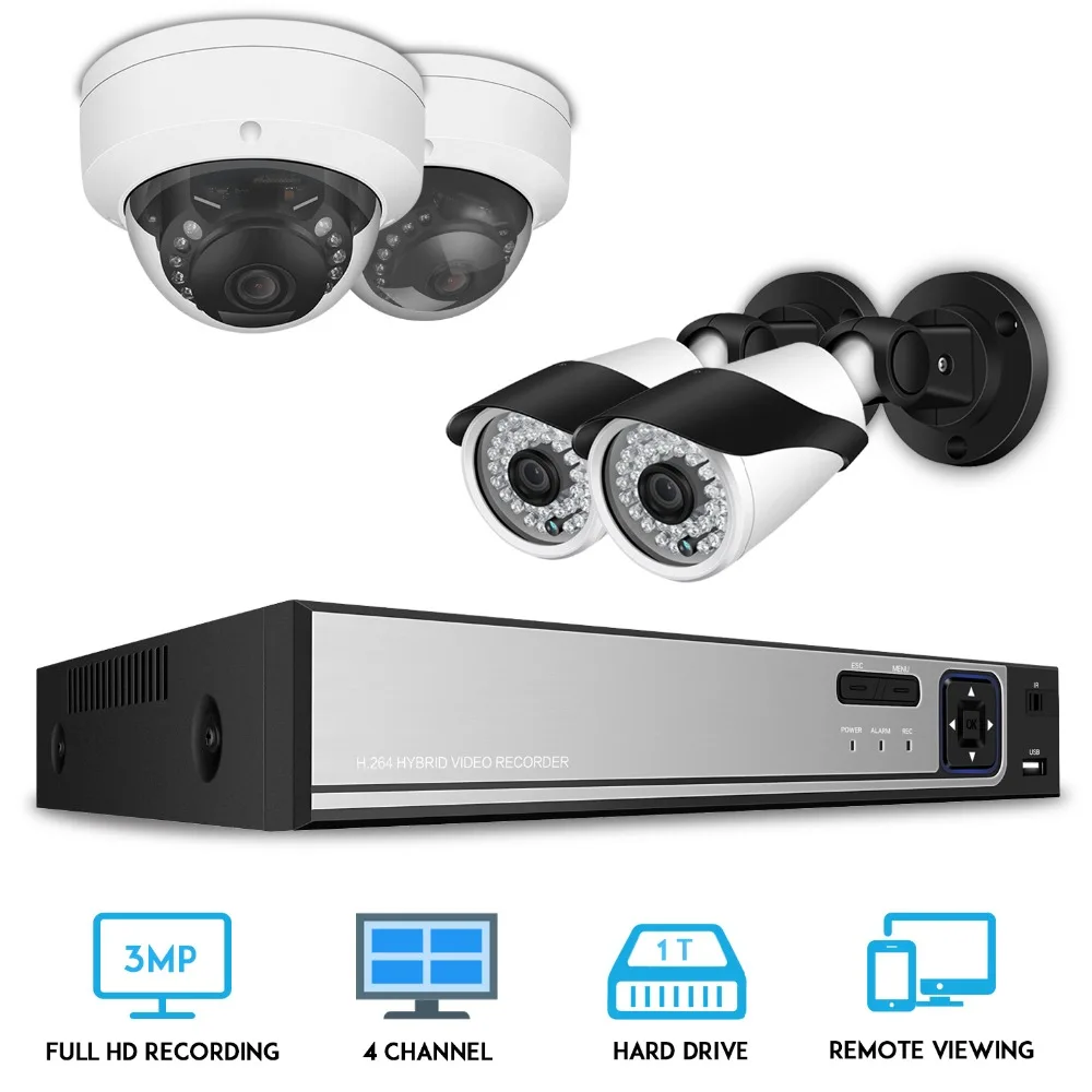 Quick Remote Access Setup 4CH 1080P H.264 NVR Home Video Surveillance Security Cameras System with 4 channel HD 2.0MP Weatherproof Night vision Indoor//Outdoor CCTV House Surveillance Camere