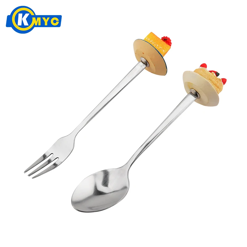 

2Pcs/Set Lovely Children Flatware Set Stainless Steel Dessert Spoon Cake Fork Metal Tea Coffee Spoon Forks Kitchen Dinner Spoons