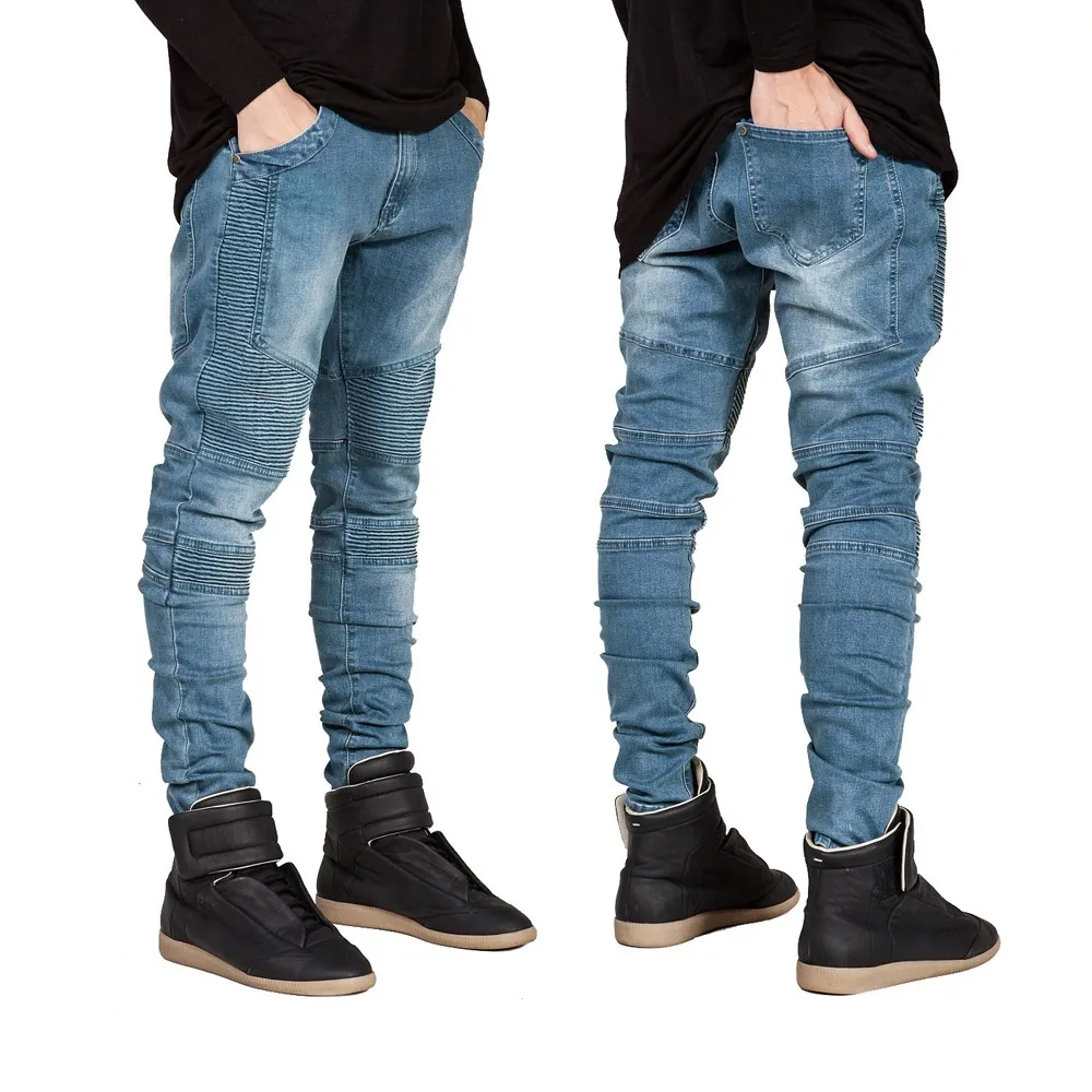 

Hi-Street Mens Biker Jeans Motorcycle Slim Fit Washed Men Runway Slim Racer Biker Jeans Strech Hiphop Jeans For Men