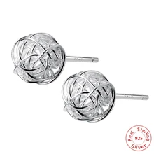 Для женщин Jewelry высокое качество 925 пробы серебро Классический Шар Форма маленькие серьги-гвоздики девушки милые модные простые любители подарок