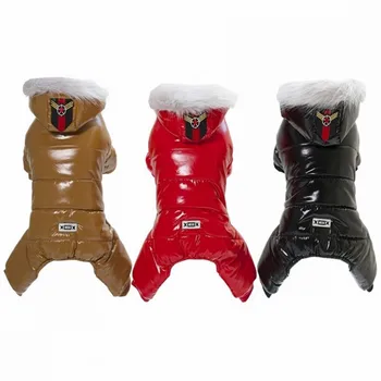 

New Waterproof Fabric Dog Jumpsuit Large Size Pet Dog Snow Clothes Winter Dog PU Coat And Jacket Clothing For Pet Dogs Hoodie