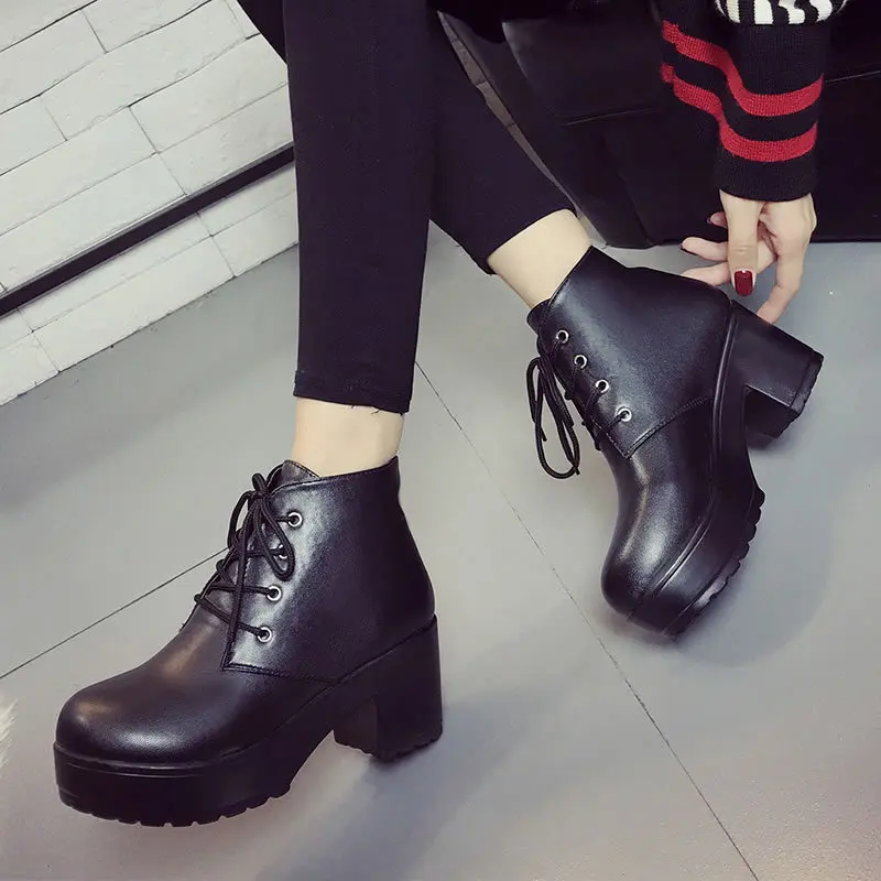 

New Plus Size 34-43 Thick Heel High Heels Oxford Shoes For Women Fashion Vintage British Style Lace Up Women Pumps Shoes Woman 8