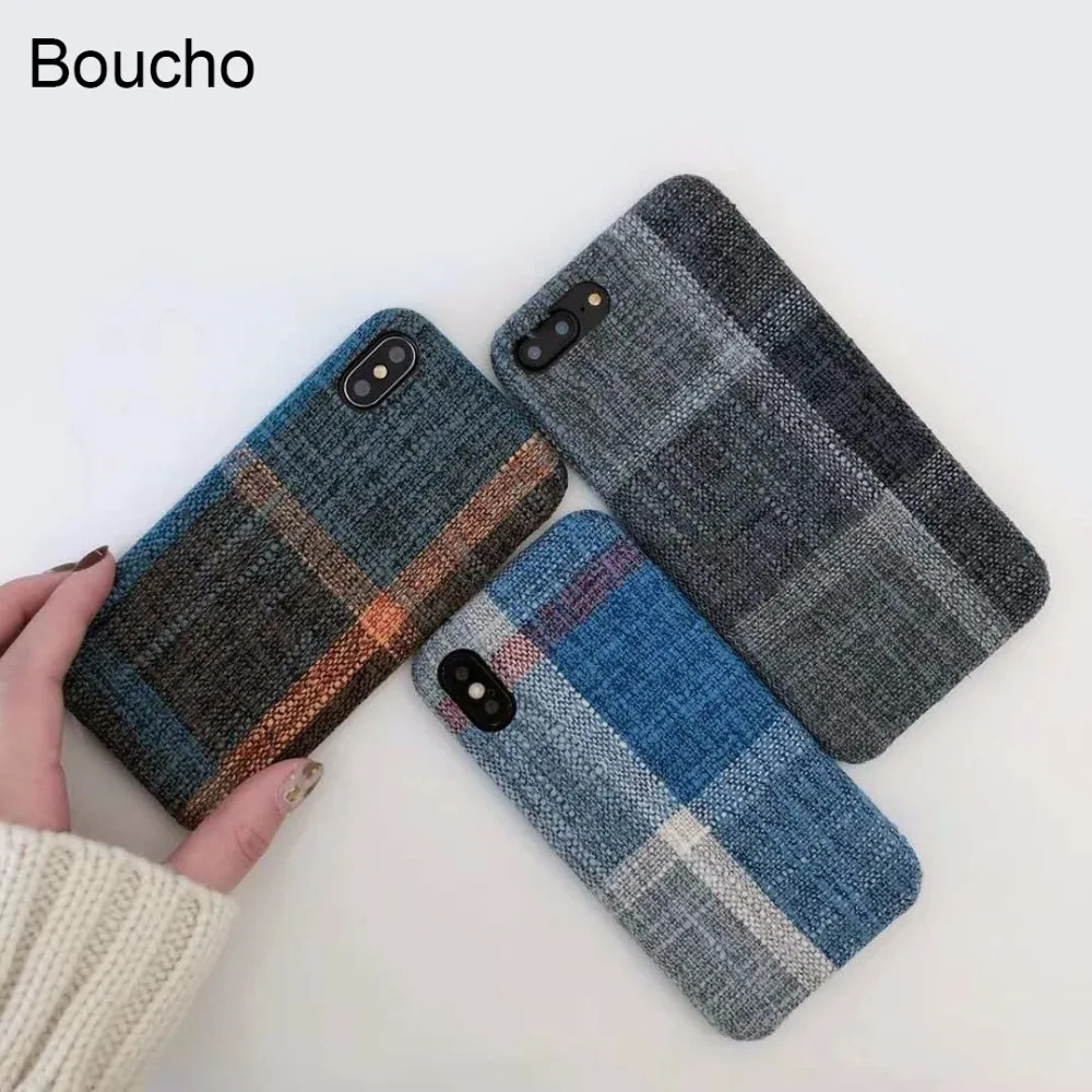 

Boucho Retro Linen Phone Case For iPhone 6 6S 7 Plus Hard PC Matte Full Protect Back Cover For iPhone X Fashion Case Capa