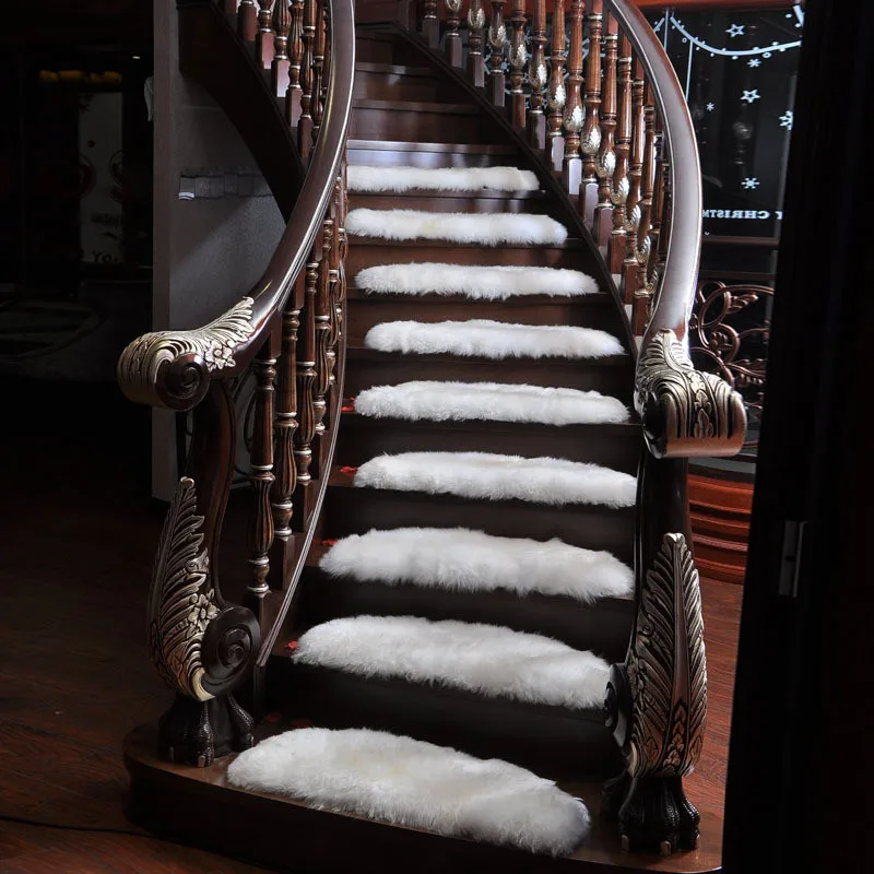 

1~13PCS Arc Faux Wool Rug European-style Non-slip Mat Corner Rubber-free Step Mat Solid Wood Stair Mat Spiral Staircase Carpet