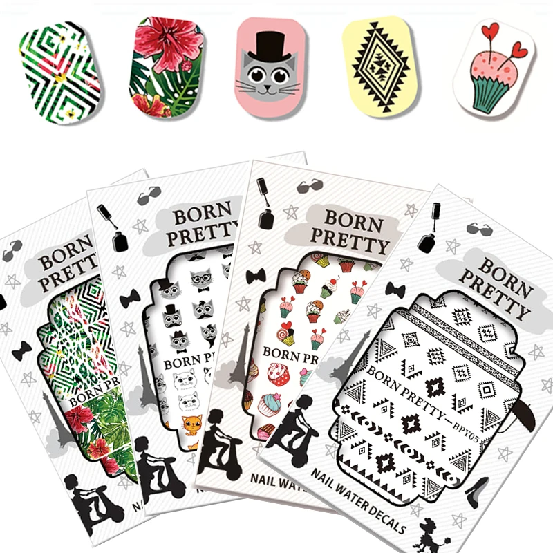 

Geometry Figure Water Decals Flower Fruit Animal Cake Design Image Nail Art Transfer Sticker BORN PRETTY