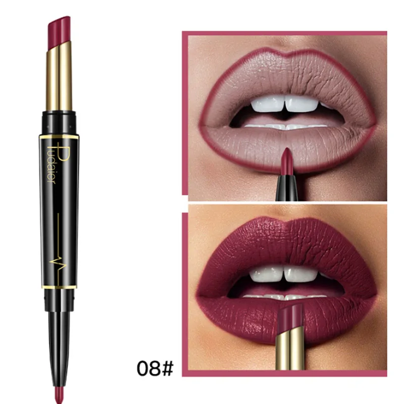 

Matte Lipstick Wateproof Double Ended Long Lasting Lipsticks Brand Lip Makeup Cosmetics Nude Dark Red Lips Liner Pencil