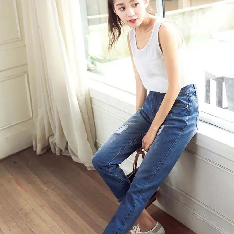 2019 New Yfashion Women Casual Spring Loose High Waist Straight Jeans with Pockets 2019 New Yfashion Women Casual Spring Loose High Waist Straight Jeans with Pockets