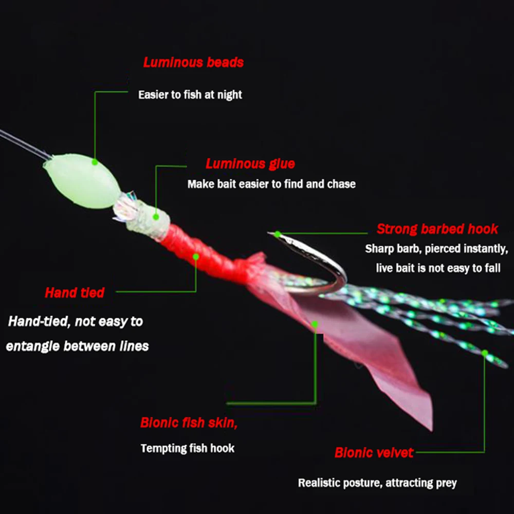 Рыболовные крючки для поворотной рыбалки, светящийся позолоченный рыболовный кожный рыбный запах, комбинированный струнный крючок с 6 маленькими крючками