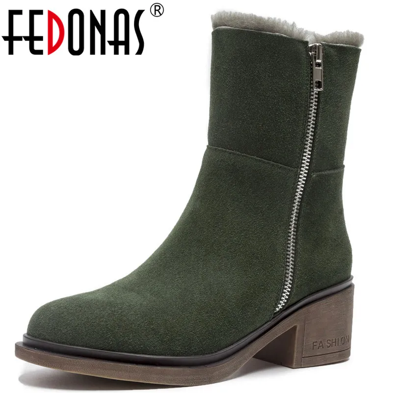 

FEDONAS Retro 2019 Women Cow Suede Ankle Boots High Heels Round Toe Warm Autumn Winter Casual Shoes Woman Motorcycle Boots