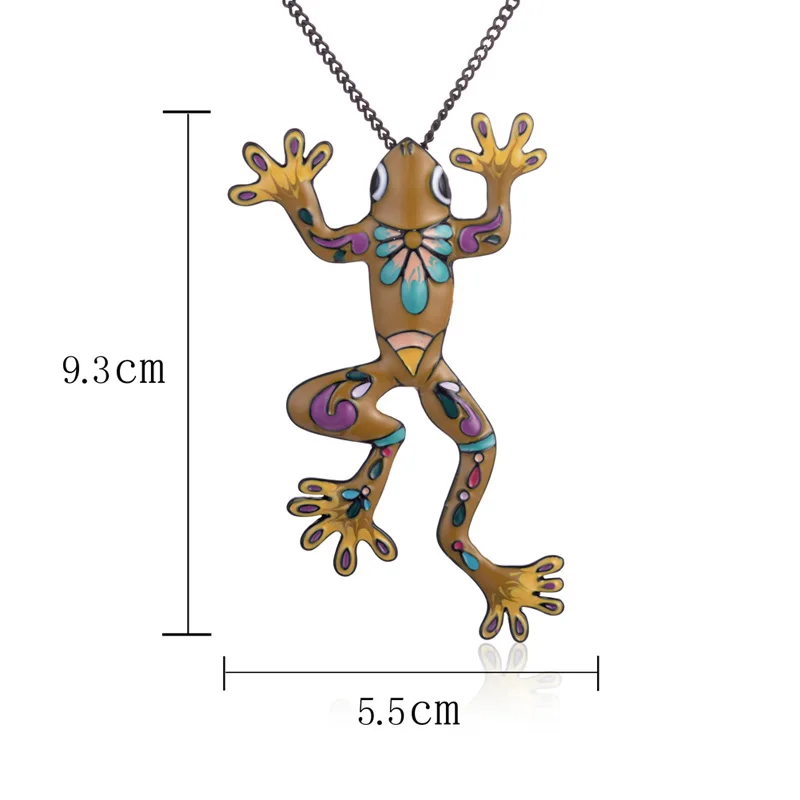 Красочная эмалированная подвеска в виде лягушки, массивное ожерелье, Длинная цепочка из черного цинкового сплава, ювелирное изделие, аксессуары,, подарки