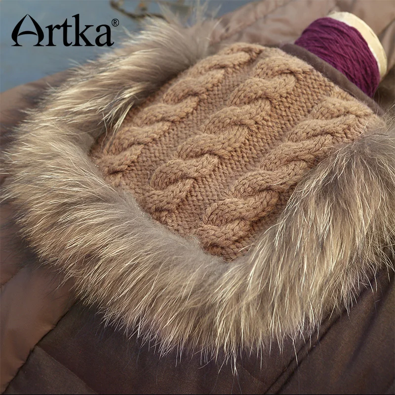 ARTKA Winter Parka Women Down Jacket With Adjusted Belt Patchwork Windbreaker Female Raincoat 2018 Fur Parka Overcoat CK16230D