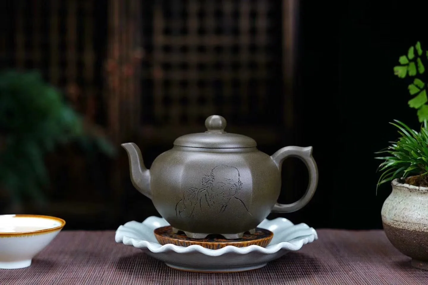 

Pottery Teapot Raw Ore Green Mud Six Fang Luo Han Teapot Kungfu Online Travel Tea Set Gift Infusion Of Tea Kettle Wholesale
