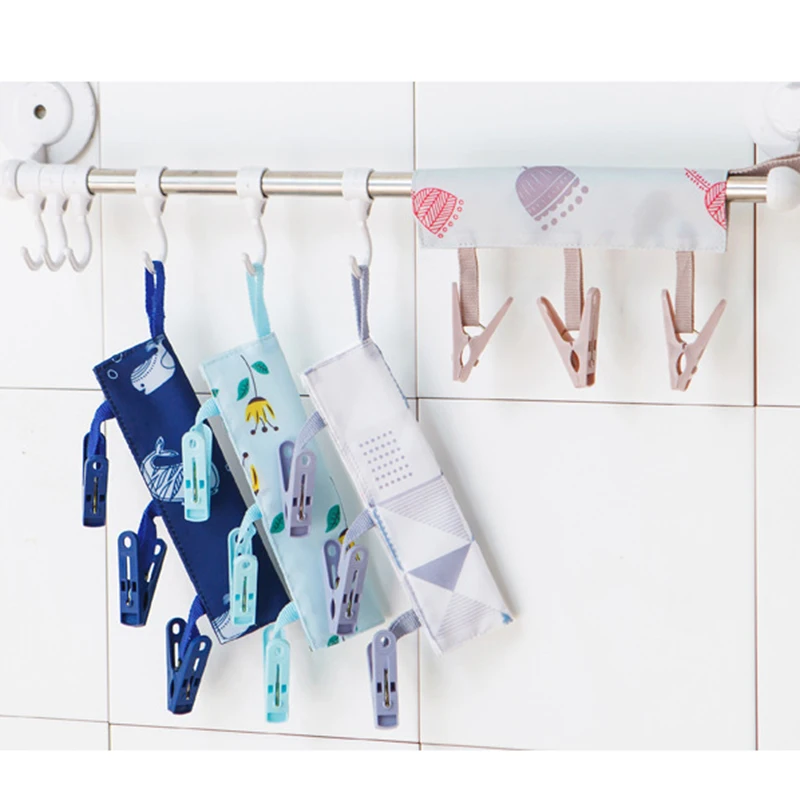 

Travel Portable Cloth Hanger Rack Multifunctional Towel Socks Drying Clothespin with 3 Clips Foldable Bathroom Closet Organizer